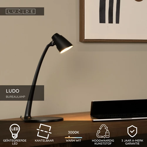 Lucide LUDO - Bureaulamp - LED - 1x4,5W 3000K - Zwart - USP